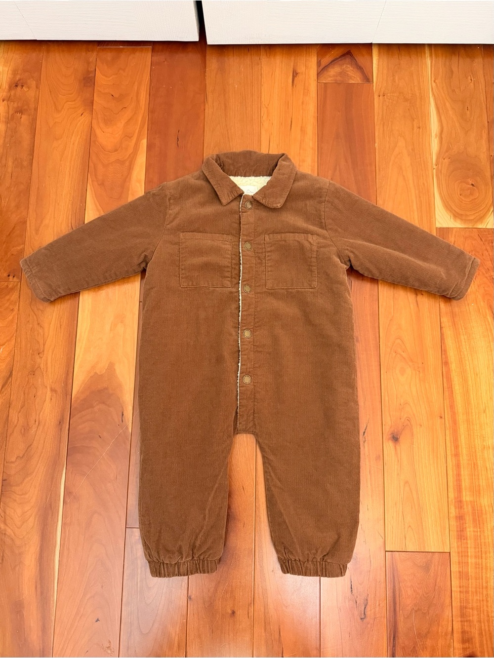 Rylee + Cru Brown Sherpa-Lined Corduroy One-Piece — 18–24M